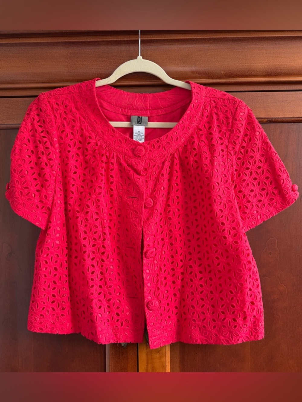 DJ & Co Floral Short Sleeve Coral Jacket Size 12